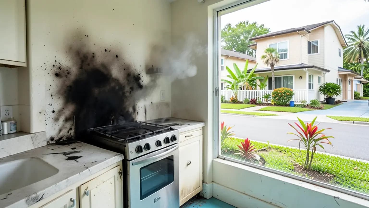 Smoke damage from neighbor's fire.