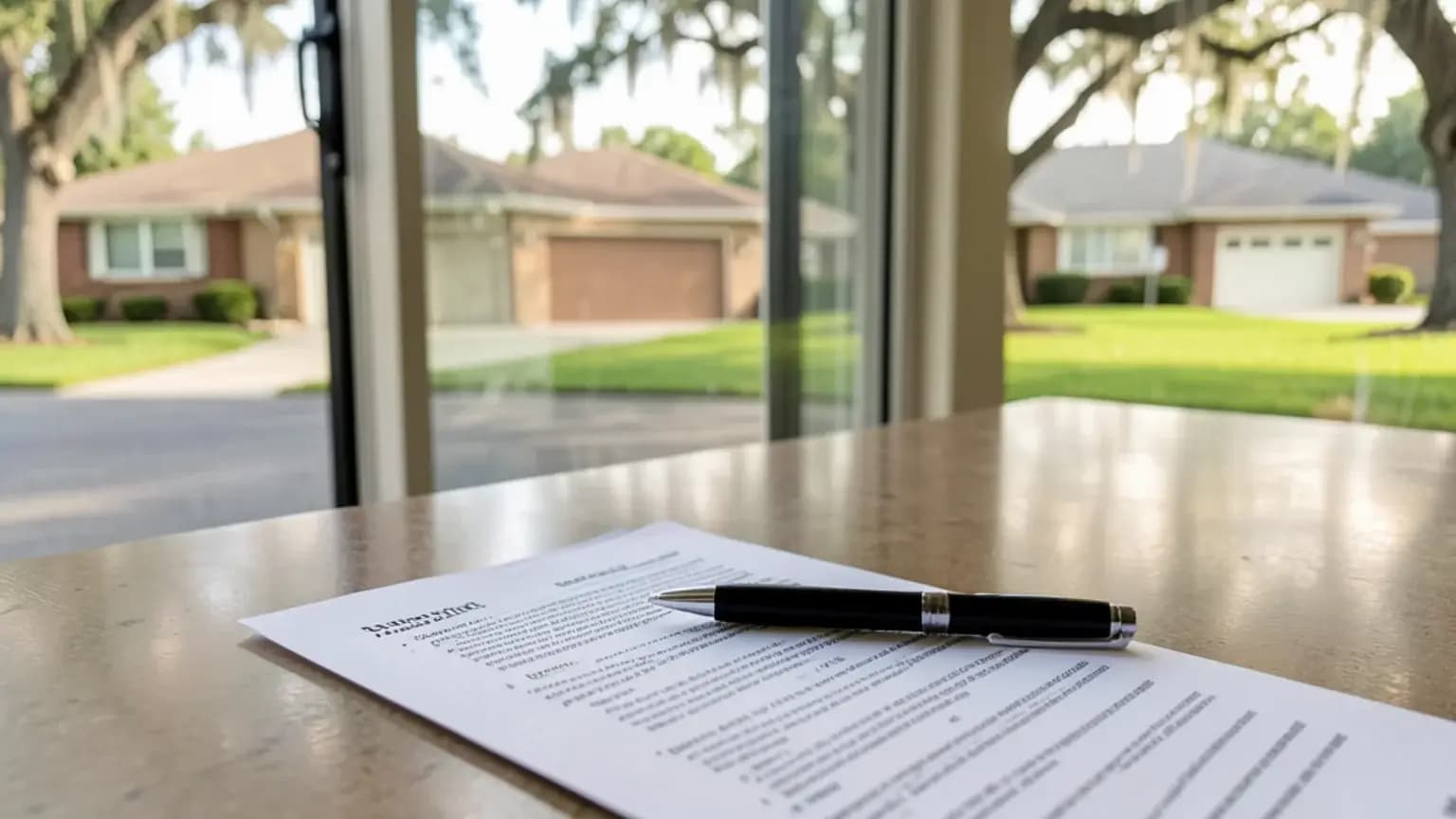 Clipboard checklist and calculator on a Florida kitchen table