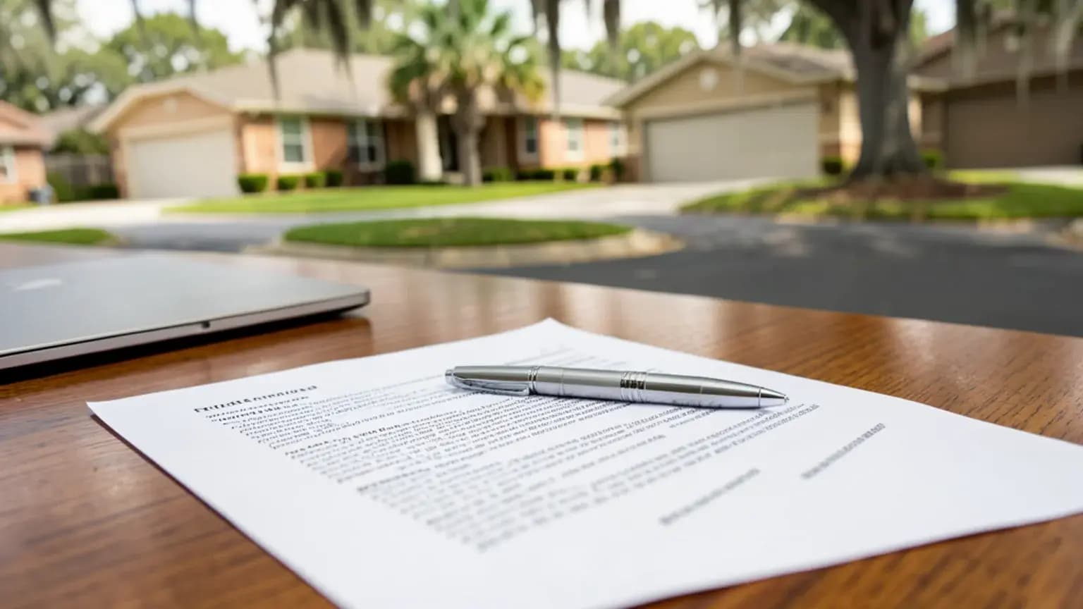 Insurance policy and denial letter on a Florida kitchen counter