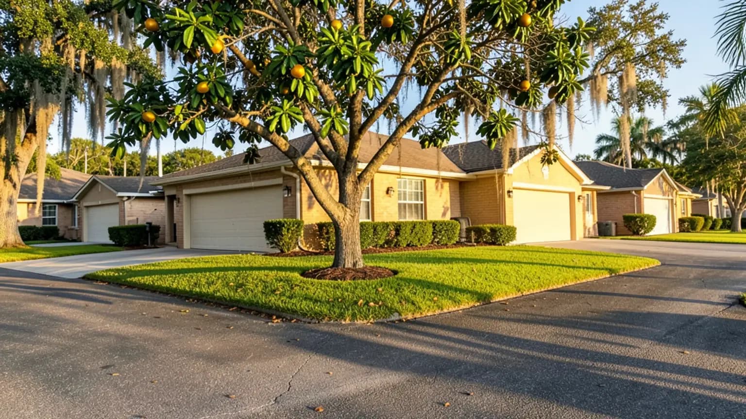 Florida residential street with mature oaks